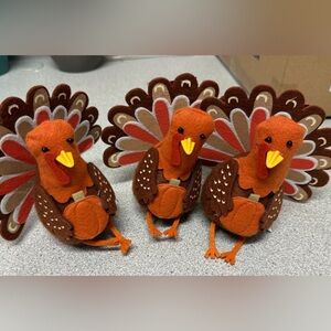 Festive Felt Turkey Decorations (Set Of 3)